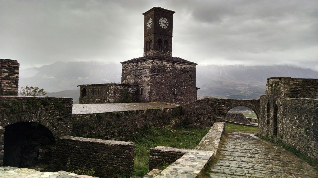 Clock tower and view of Gjirokastër
